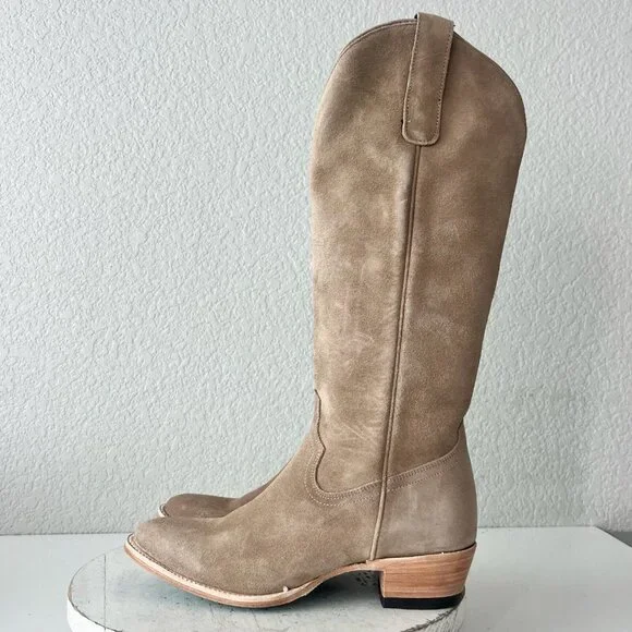 Lane PLAIN JANE Cowboy Boots Womens 7.5 Latte Suede Cowgirl Western Mid Calf - Picture 4 of 11